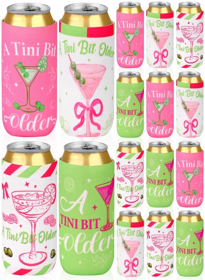 Furbeko 16 Pcs A Tini Bit Older Birthday Party Martini Bow Can Cooler Sleeve Bulk 12oz Beverage Coolers Favors Reusable Martini Bar for Men Women Bachelorette Bridal Baby Shower Gifts - Image 1